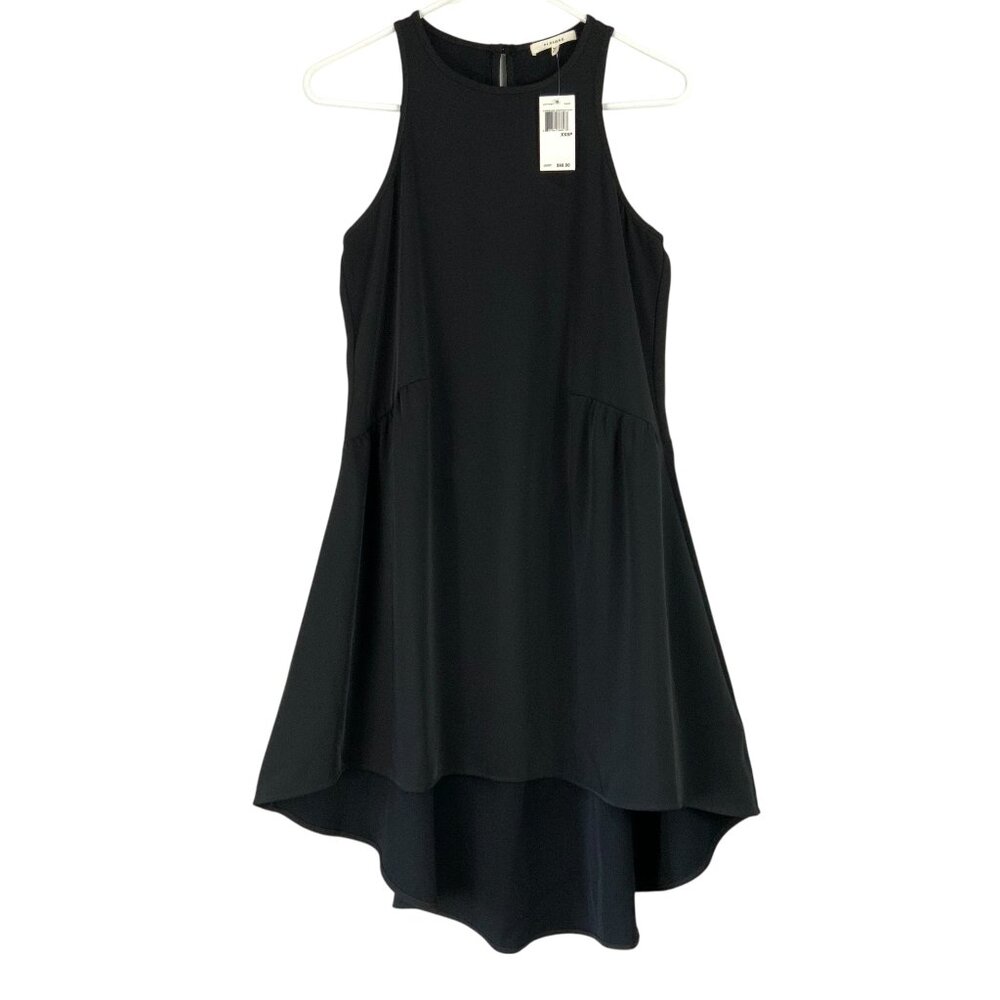 Pleione Black High Low Sleeveless Shift Dress Size XXSP NWT Dropwaist Ruff